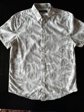 Ben Sherman Palm Print Shirt – Short Sleeve Pattern Button Down – Cotton L